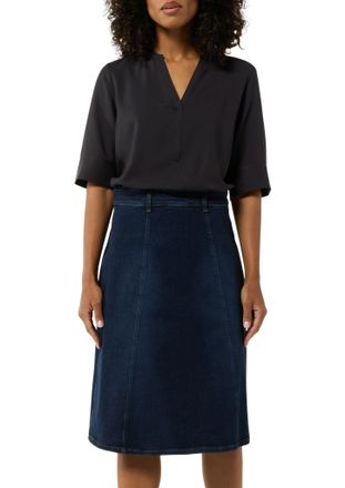 Comma Kurzarmbluse COMMA, Damen, Gr. 34, blau (dunkelblau), Twill, Obermaterial: 76% Viskose, 24% Polyester, unifarben, relaxed fit normal, V-Ausschnitt, Bl