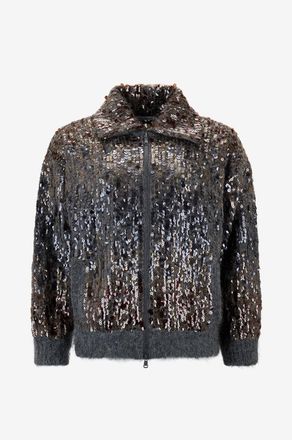 Brunello Cucinelli Flauschige Mohair-Strick-Bomberjacke mit Pailletten Dazzling