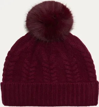 Sofiacashmere Faux Fur Pom Cashmere Beanie