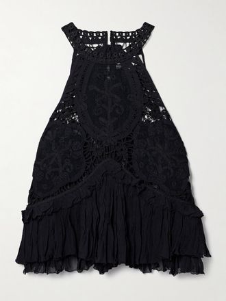 Sea New York Canotta In Pizzo Con Finiture In Crepon Di Cotone E Ruche Bente - Nero