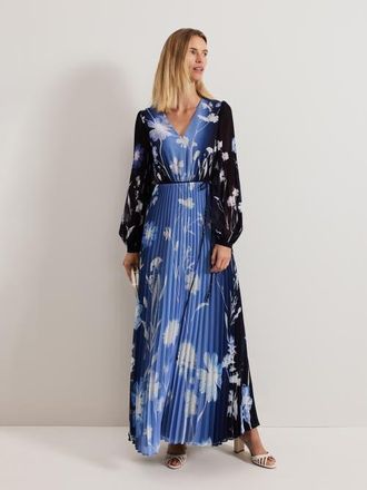 Phase Eight Annie Pleated Floral Maxi Dress in Blue at Nordstrom, Size 10