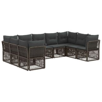vidaXL Conjunto De Sof&aacute;s De Jard&iacute;n 9 Pcs Gris Rat&aacute;n Sint&eacute;tico Vidaxl