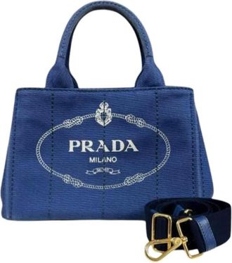 Prada Pre-owned Mini Bags, female, Blue, Size: ONE SIZE Pre-owned Canvas Shoulder Bag