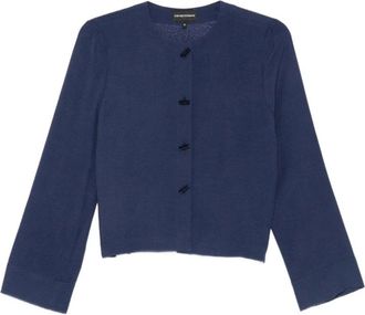 Emporio Armani ASV Micro Leopard Spot Jacquard Fluid Fabric Shirt - Dames - Vesten - Blauw - M - Truien & Vesten