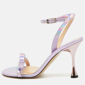 Mach & Mach Iridescent Purple Patent Leather And Pvc French Bow Sandals