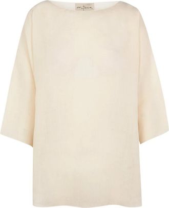 Cortana Oversize Ramie Top - Dames - Blouses - Beige - M - Overhemden