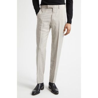 Ermenegildo Zegna Flat Front Wool, Linen & Silk Trousers in Light Beige at Nordstrom, Size 36 Us