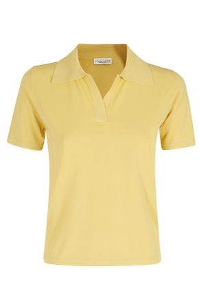Roberto Collina Yellow Polo V-Neck Ribbed-Trim Viscose Polo Shirt