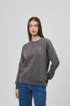 Bench Sweatshirt BENCH. REION_SWEATSHIRT, Damen, Gr. 36, schwarz (charcoal), Sweatware, Obermaterial: 60% Baumwolle, 40% Polyester, bedruckt, Rundhals, Ripp