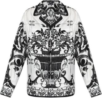 Dolce & Gabbana Zijden shirt met bloemenmotief - Heren - Casual Overhemden - Wit - M - Overhemden