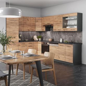 Vicco Cucina angolare completa Fame-Line, Quercia dorata/antracite, 227 x 287 cm, PL Marmo, Vicco