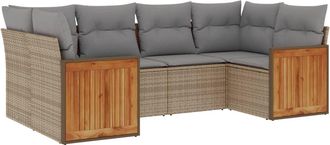 vidaXL Juego De Sof&aacute;s Jard&iacute;n Con Cojines 6 Pzas Rat&aacute;n Sint&eacute;tico Beige Vidaxl