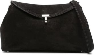 Toteme T-Lock Suede Clutch - Dames - Schoudertassen - Zwart - ONE Size - Leer - Tassen