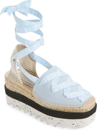 Stella McCartney Gaia Logo Strap Espadrille in Powder Blue at Nordstrom, Size 11Us