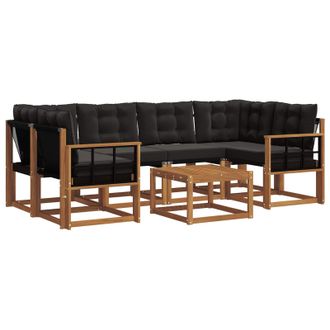 vidaXL Conjunto De Sof&aacute;s De Exterior Con Coj&iacute;n 7 Pcs Natural Y Negro Vidaxl