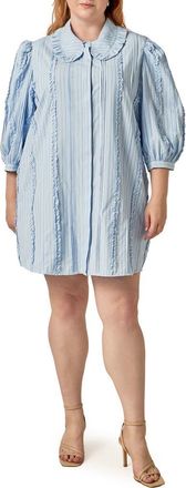 English Factory Pintuck and Ruffle Striped Shirtdress in Blue at Nordstrom, Size 3X