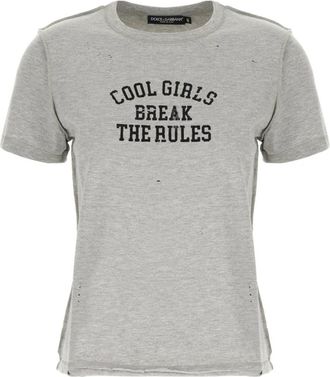 Dolce & Gabbana Jersey T-shirt met print - Dames - T-shirts - Grijs - L - Katoen - Tops
