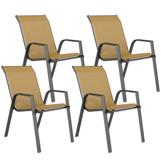 OUTSUNNY Wicker Dining Chairs Set of 4 - Stackable Outdoor Chairs - Khaki | TJ Hughes