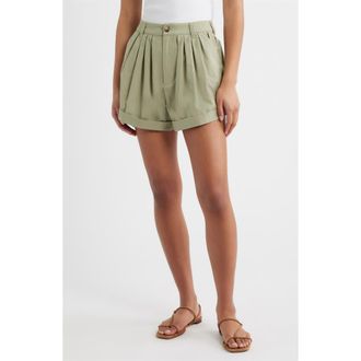 D&ocirc;en Declan Pleated Cotton Shorts in Tea Leaf at Nordstrom, Size 10