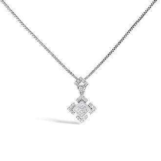 House of Brilliance 10K White Gold 1/5 Cttw Diamond Geometric Design Pendant Necklace