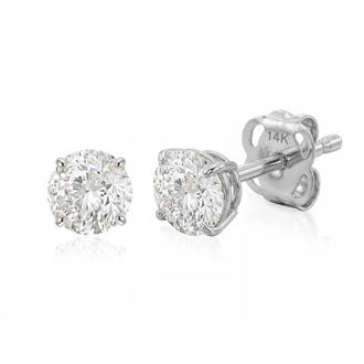 MAX + STONE 14k Gold Solitaire Round Earrings Studs Embellished with Swarovski Zirconia Various Sizes