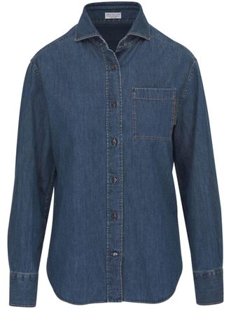 Brunello Cucinelli Denim blouse verfraaid met monili kralen - Blauw