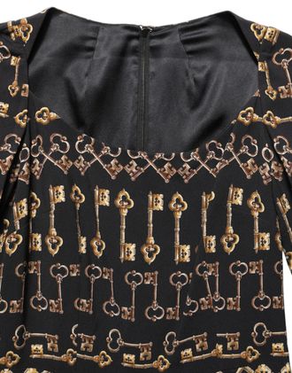 Dolce & Gabbana Black Key Print Long Sleeves Sheath Midi Womens Dress
