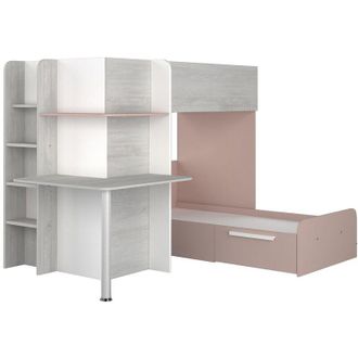 Vente-Unique Vente-unique - Letto a castello ad angolo con Scrivania 2 x 90 x 190 cm Grigio, Bianco e Rosa - samuel