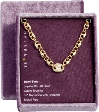 Chelsea28 Pav&eacute; Cubic Zirconia Mariner Chain Necklace in Clear- Gold at Nordstrom