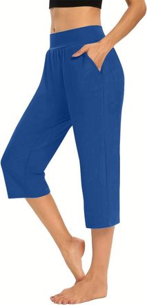 Generic AMDOLE Wide Leg Trousers for Women UK Capri Trousers Ladies Soft 3/4 Length Cropped Pants High Waist Stretch Bottoms Summer Golf Joggers Leggings with