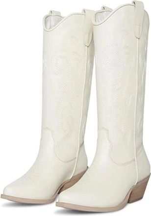 Steve Madden Windie Womens White Leather Snip Toe Western Boots HTAT879