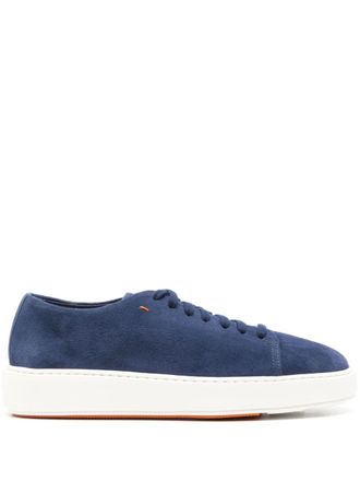 Santoni suede lace-up sneakers - Blue