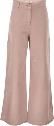 Max Mara Wijde Katoenen Twill Broek - Dames - Loose Fit Jeans - Roze - S - Katoen - Jeans