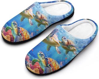 Generic Colorful Sea Turtle Womens Slippers Warm House Slippers Indoor House Shoes with Anti-Skid Rubber Sole