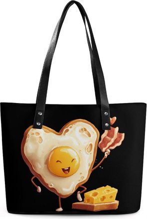 Generic Bacon Eggs Cheese Breakfast Tote Bags for Women Cute Shoulder Purses Handbags