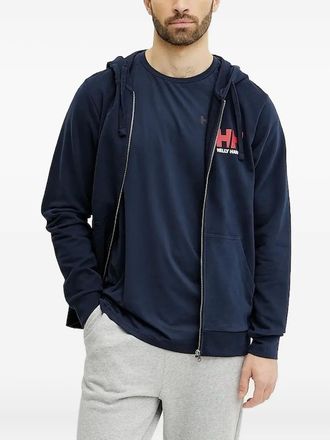 Helly Hansen logo-detail zip-up hoodie - men - Organic Cotton - M - Blue