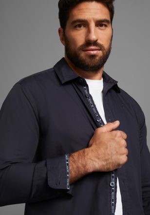 DELMAO Langarmhemd DELMAO, Herren, Gr. 4XL (68/70), N-Gr, blau (dunkelblau), Popeline, Obermaterial: 100% Baumwolle, unifarben, Basic, tailliert, 2-Knopf-Man