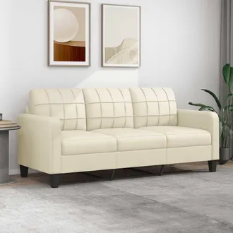 vidaXL Sof&aacute; De 3 Plazas De Cuero Sint&eacute;tico Color Crema 180 Cm Vidaxl