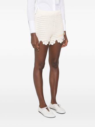 Chlo&eacute; Ruffled Cotton Knit Shorts - Cream