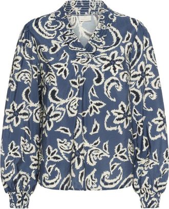 Kaffe Blouse met Paisley-patroon en Pofmouwen - Dames - Blouses - Blauw - 3XL - Nylon - Overhemden