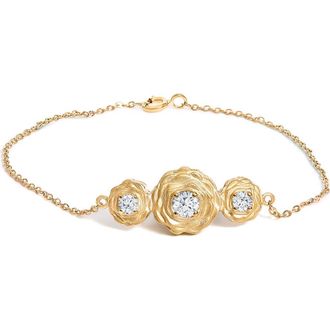House of Brilliance 14K Yellow Gold Plated Sterling Silver 1/2 Cttw Lab Grown Diamond Rose Motif Link Bracelet in Yellow Gold Over Silver at Nordstrom