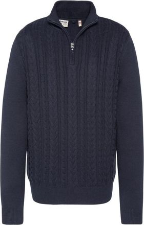 Schott NYC Pull camionneur maille torsad&eacute;e - Heren - Vesten met rits - Blauw - S - Katoen - Hoodies & sweatvesten