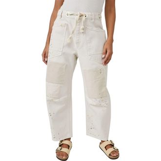 Free People Moxie Paint Fleck Cotton Utility Pants in White at Nordstrom Rack, Size 32