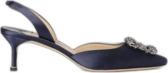 Manolo Blahnik Hangisli Slingback Pump - Dames - Schoenen - Blauw - Maat: 36 1/2 EU Zijde