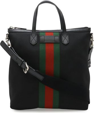 Gucci Black Green Red Color Nylon Canvas Leather Shoulder Bag Tote Bag (Pre-Owned)