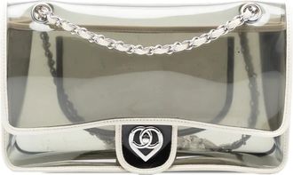 Chanel Borsa a spalla Naked Flap grande in pelle di agnello e PVC 2008-2009 - Bianco