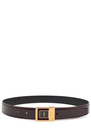 Saint Laurent Logo-engraved Leather Belt - Burgundy - 90 (UK 14 / XL)