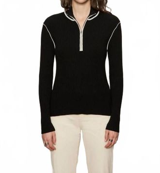 Sanctuary Sporty Rib Zip Up Top In Black