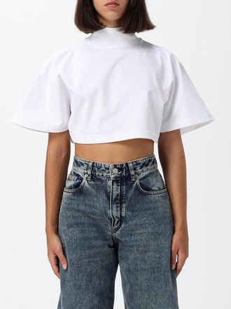 Alaia Top dolcevita cropped in jersey di cotone con maniche corte e spalle cadute