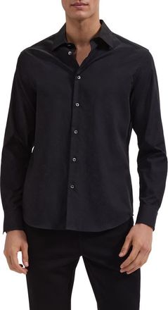 Bugatchi Julian Shaped Fit Floral Jacquard Stretch Cotton Button-Up Shirt in Black at Nordstrom, Size Xxx-Large
